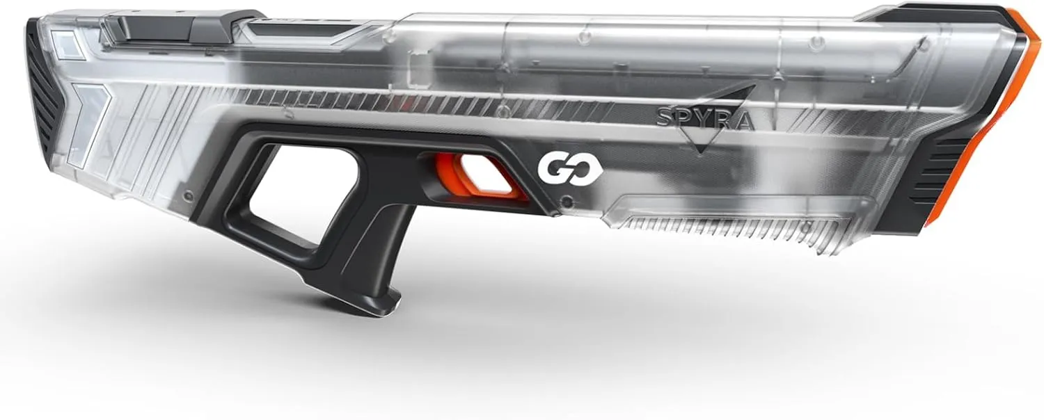 SpyraGO Electric Water Squirt Gun, Lightweight, Fast Easy Reload, LED Shot & Battery Display, 26FT Range Premium Summer Beach Pool Toy for Kids & Adults (Clear)