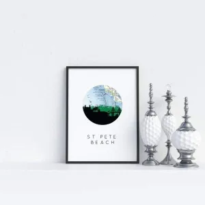 St Pete Beach, Florida city skyline with vintage St Pete Beach map