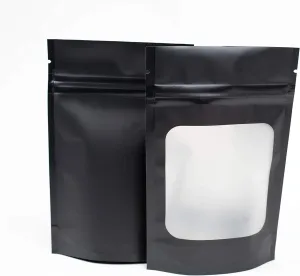 Stand up bottom 110 Pieces Smell Proof Thick Black Mylar Resealable Foil Bags With Window Airtight Ziplock Top Heat Sealable Food Safe Matte Black - 3X4, 3X4 inches