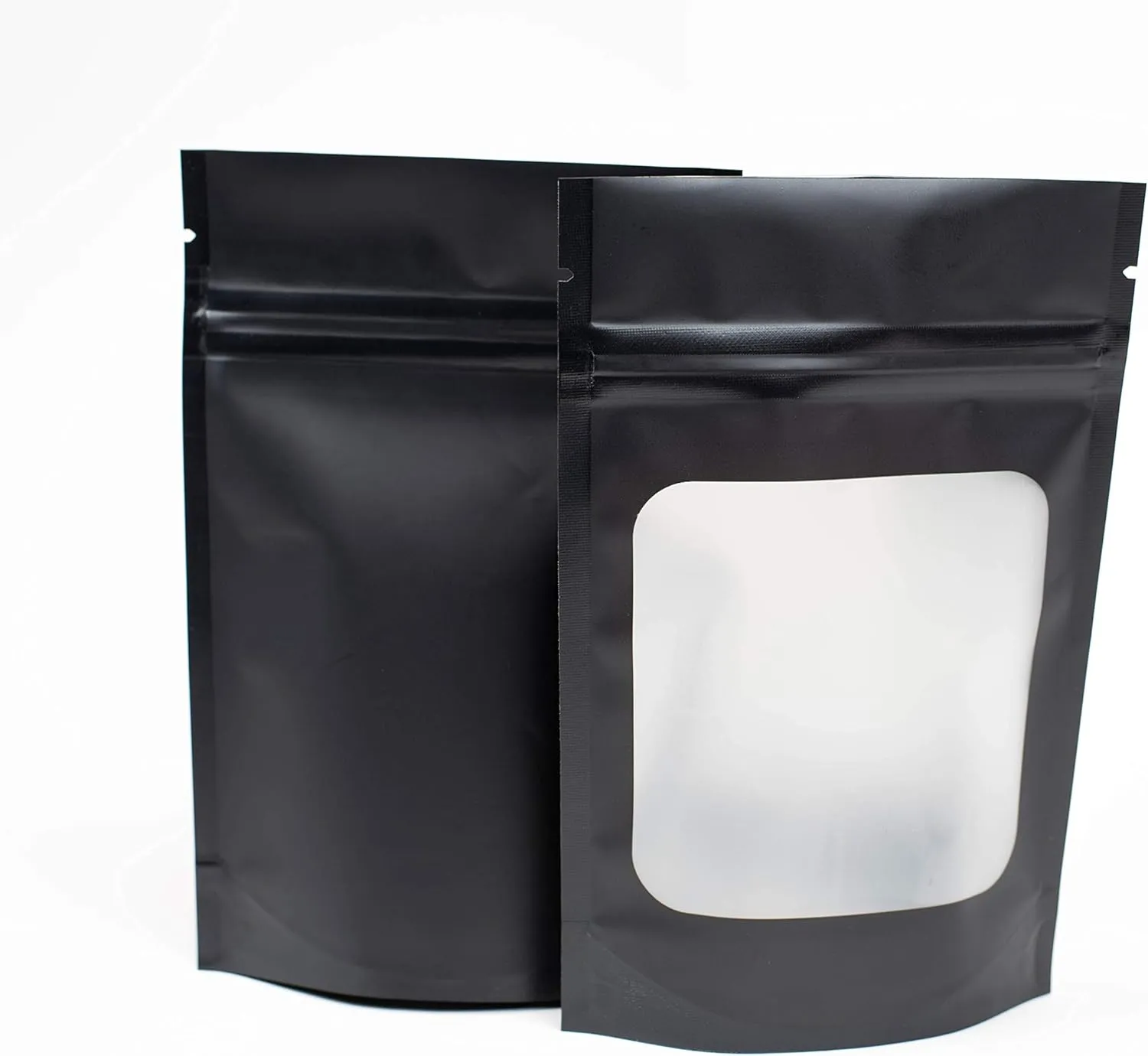 Stand up bottom 110 Pieces Smell Proof Thick Black Mylar Resealable Foil Bags With Window Airtight Ziplock Top Heat Sealable Food Safe Matte Black - 3X4, 3X4 inches