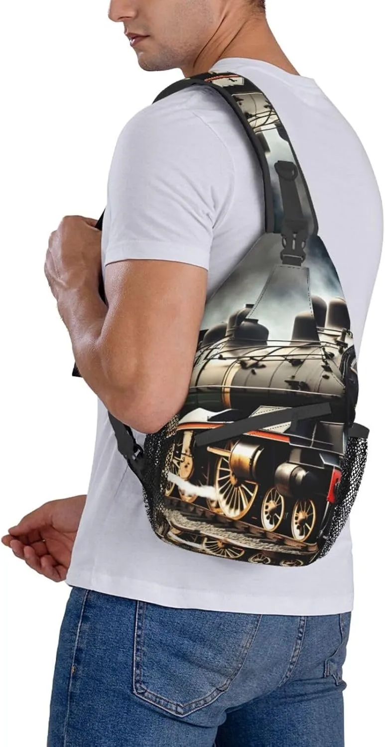 Steam Locomotive Train Unisex Casual Diagonal Chest Bag,Multipurpose Crossbody Shoulder Bag Travel Hiking Daypack