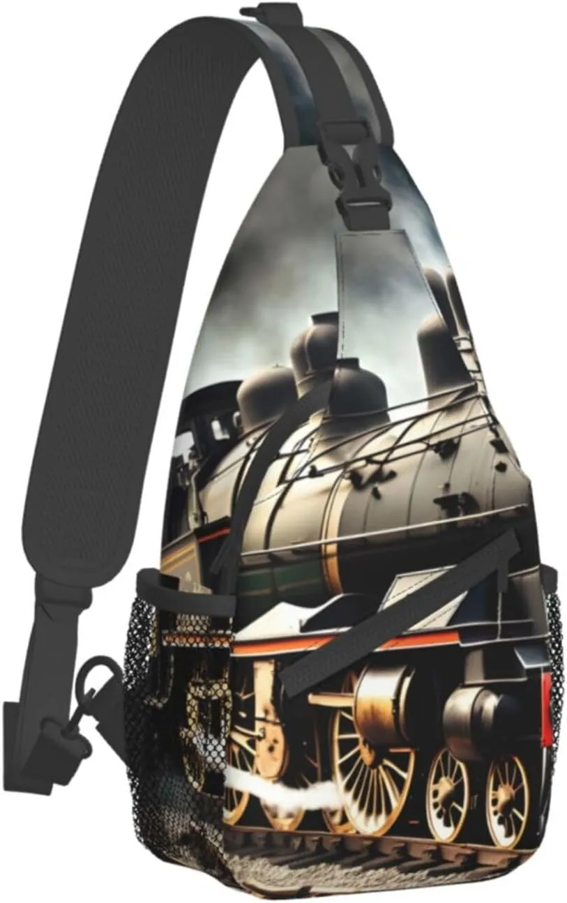 Steam Locomotive Train Unisex Casual Diagonal Chest Bag,Multipurpose Crossbody Shoulder Bag Travel Hiking Daypack