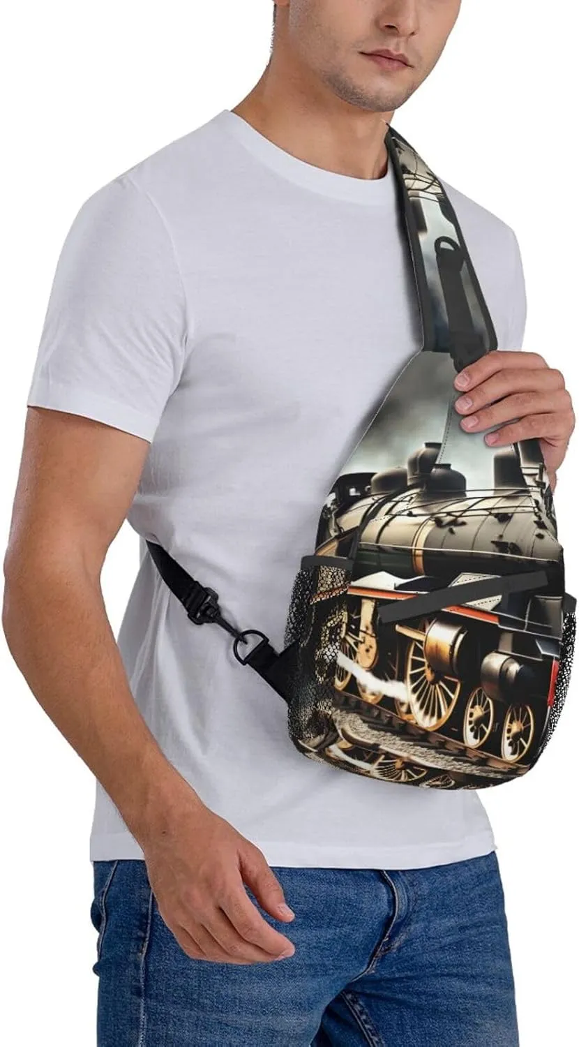 Steam Locomotive Train Unisex Casual Diagonal Chest Bag,Multipurpose Crossbody Shoulder Bag Travel Hiking Daypack