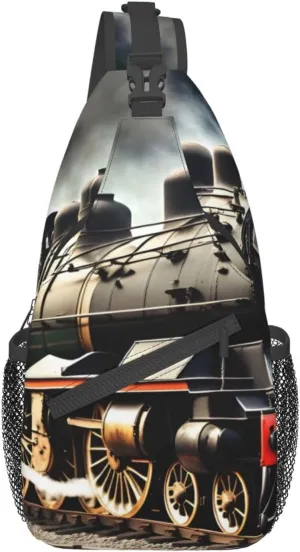 Steam Locomotive Train Unisex Casual Diagonal Chest Bag,Multipurpose Crossbody Shoulder Bag Travel Hiking Daypack