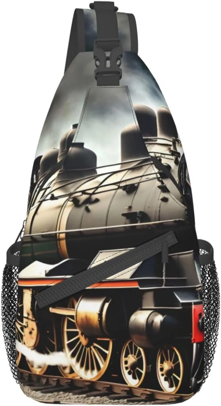 Steam Locomotive Train Unisex Casual Diagonal Chest Bag,Multipurpose Crossbody Shoulder Bag Travel Hiking Daypack