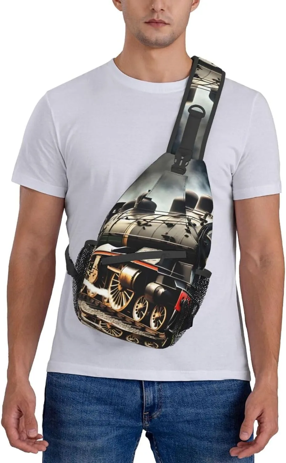 Steam Locomotive Train Unisex Casual Diagonal Chest Bag,Multipurpose Crossbody Shoulder Bag Travel Hiking Daypack