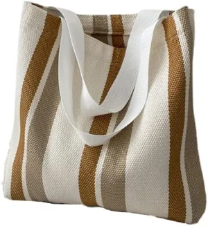 Striped Canvas Handbag for Women Large capacity Shoulder Bag Women Canvas Shopping Bags Hobo Tote Bag