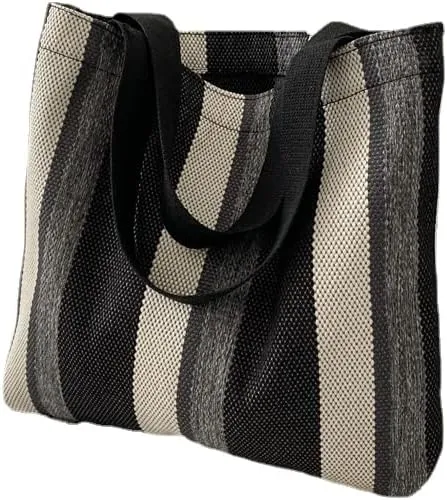 Striped Canvas Handbag for Women Large capacity Shoulder Bag Women Canvas Shopping Bags Hobo Tote Bag