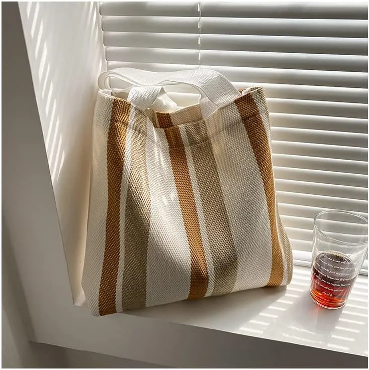 Striped Canvas Handbag for Women Large capacity Shoulder Bag Women Canvas Shopping Bags Hobo Tote Bag