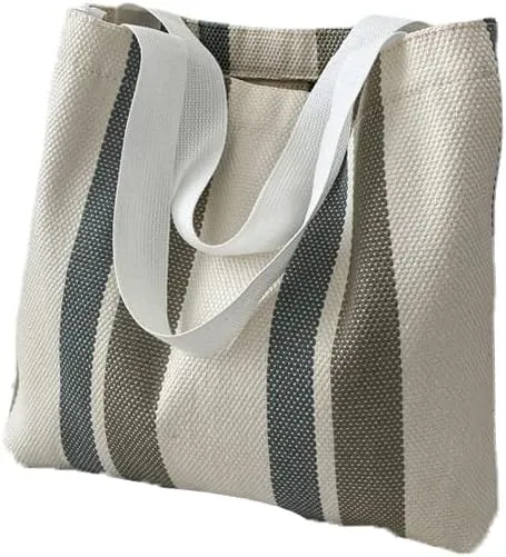 Striped Canvas Handbag for Women Large capacity Shoulder Bag Women Canvas Shopping Bags Hobo Tote Bag
