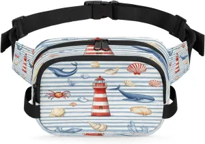 Striped Lighthouse Whale Shellfish Fanny Pack Waterproof Belt Bag Crossbody Bags For Women Men Holiday Gifts