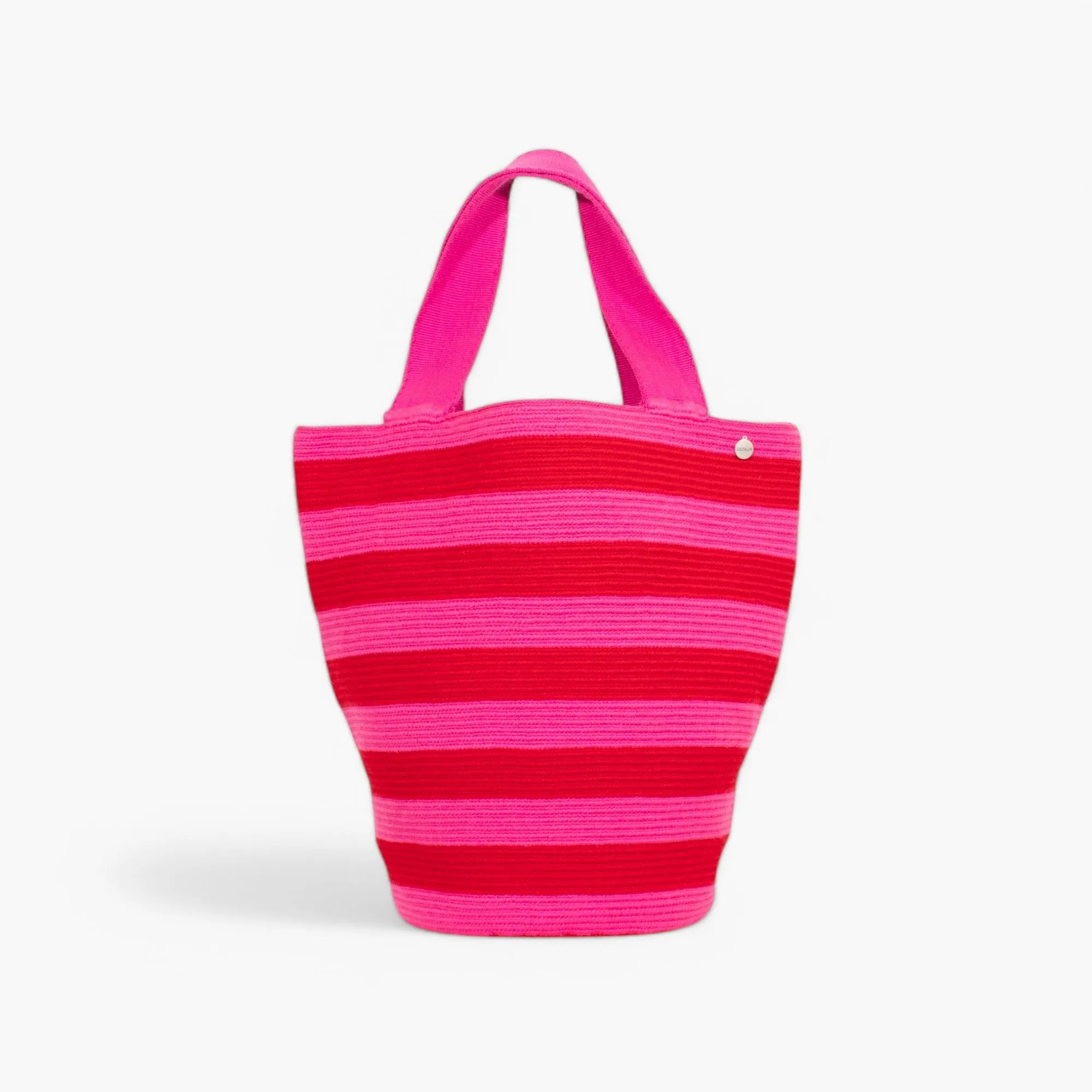 Striped round tote bag L | Ruby red