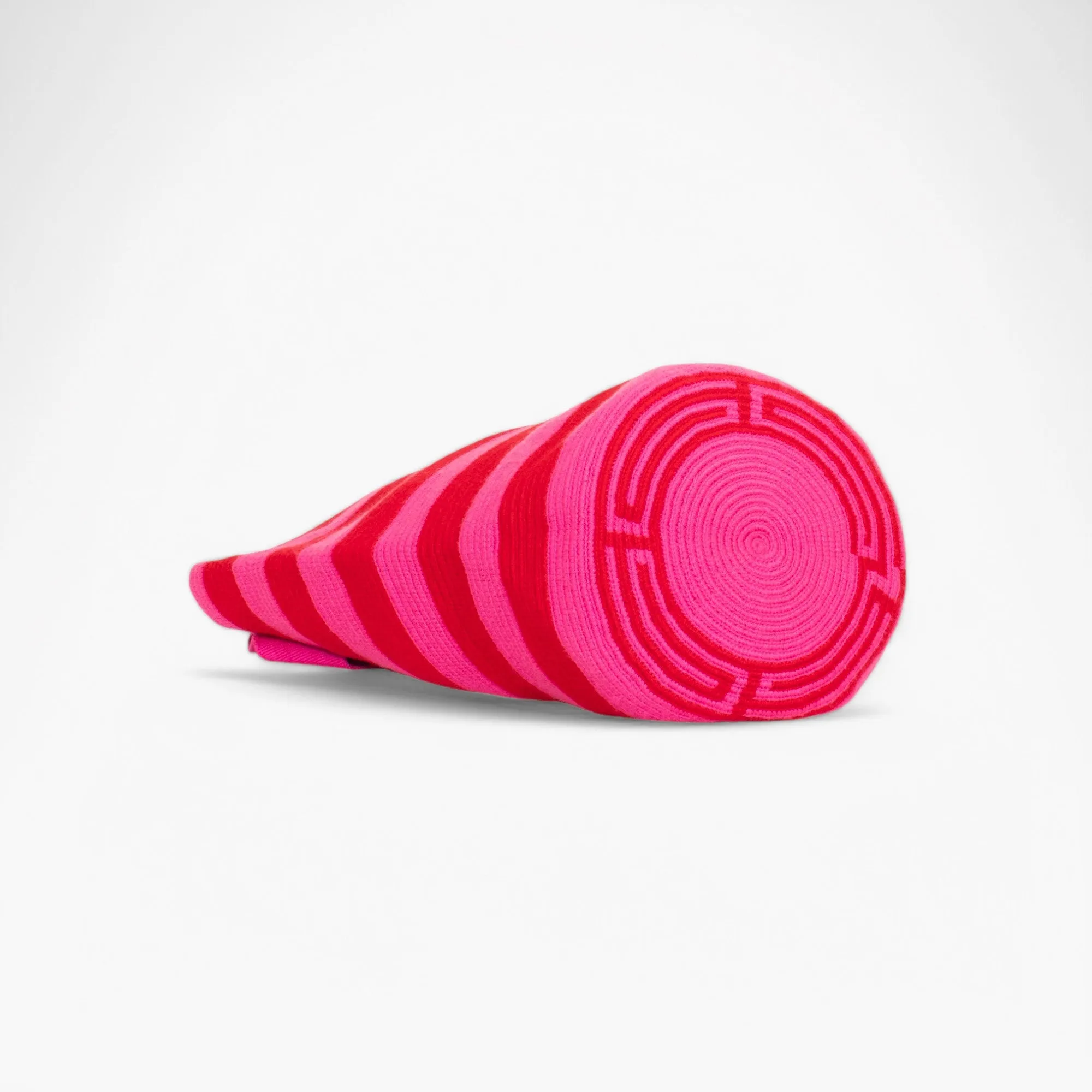 Striped round tote bag L | Ruby red