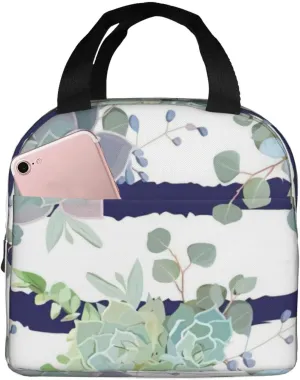 Striped succulents Print Stylish Leakproof Lunch Tote, Portable Handbag - Work, Beach, Picnics,Outdoors