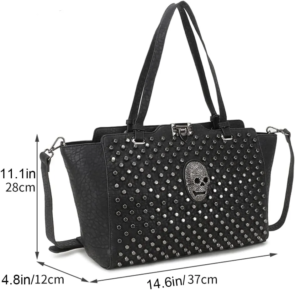 Studded Handbags Women Skull Tote Bag Vegan Leather Punk Shoulder Bags Rivet Backpack Purse Bucket Bag Satchel Style Handbags
