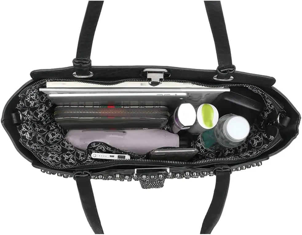 Studded Handbags Women Skull Tote Bag Vegan Leather Punk Shoulder Bags Rivet Backpack Purse Bucket Bag Satchel Style Handbags