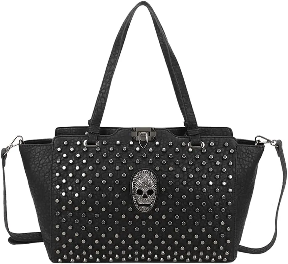 Studded Handbags Women Skull Tote Bag Vegan Leather Punk Shoulder Bags Rivet Backpack Purse Bucket Bag Satchel Style Handbags