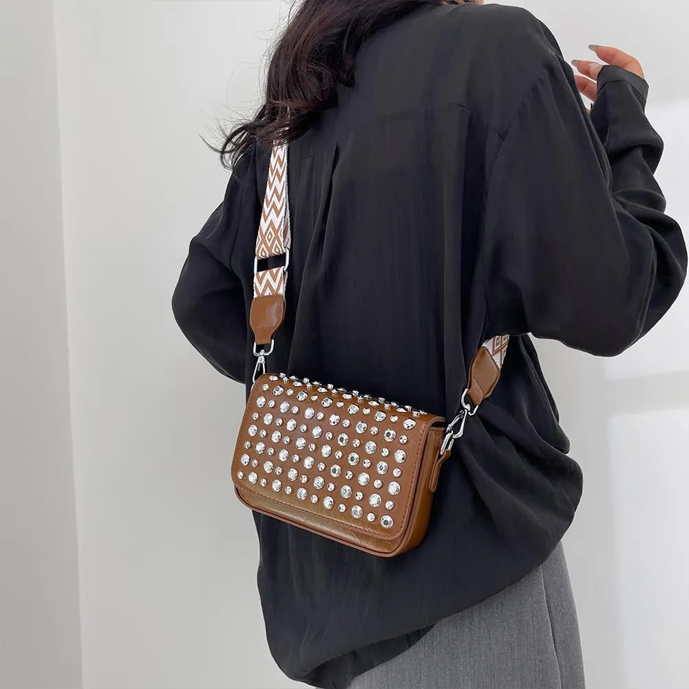 Studded Purse,Y2k Shoulder Bag Gothic Crossbody Bag 90s Punk Trendy Women's Small Handbag 2000s Leather Chain Bag