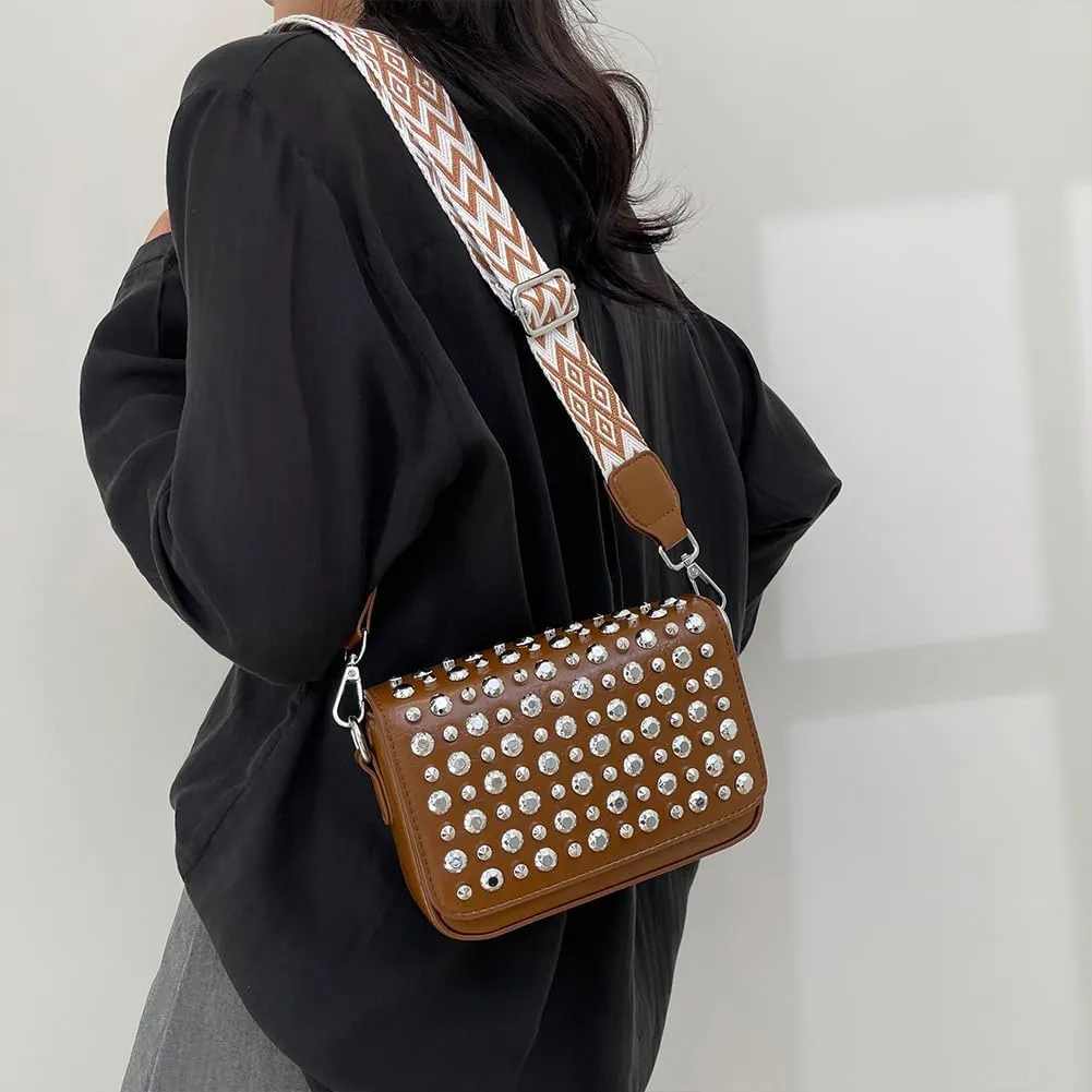 Studded Purse,Y2k Shoulder Bag Gothic Crossbody Bag 90s Punk Trendy Women's Small Handbag 2000s Leather Chain Bag