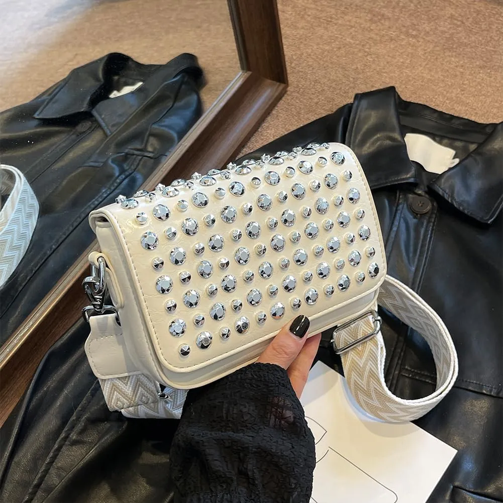 Studded Purse,Y2k Shoulder Bag Gothic Crossbody Bag 90s Punk Trendy Women's Small Handbag 2000s Leather Chain Bag