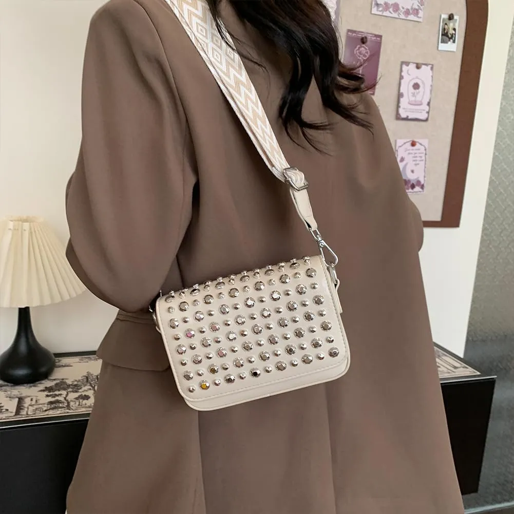 Studded Purse,Y2k Shoulder Bag Gothic Crossbody Bag 90s Punk Trendy Women's Small Handbag 2000s Leather Chain Bag