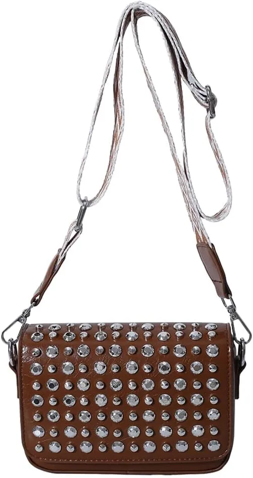 Studded Purse,Y2k Shoulder Bag Gothic Crossbody Bag 90s Punk Trendy Women's Small Handbag 2000s Leather Chain Bag