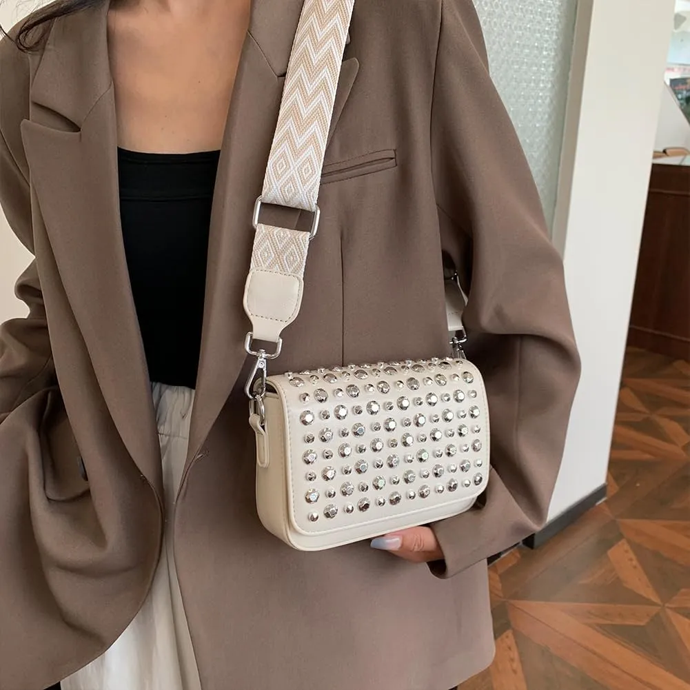 Studded Purse,Y2k Shoulder Bag Gothic Crossbody Bag 90s Punk Trendy Women's Small Handbag 2000s Leather Chain Bag
