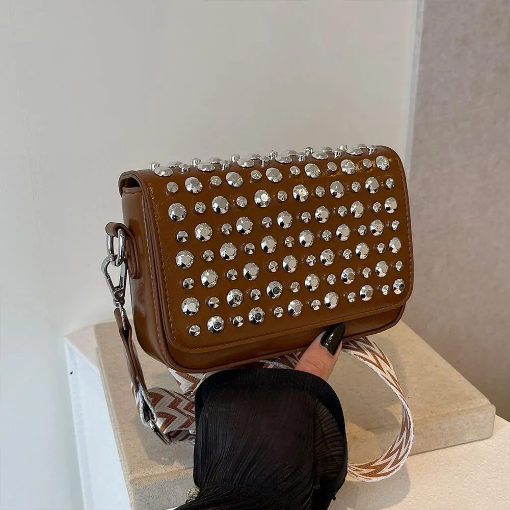 Studded Purse,Y2k Shoulder Bag Gothic Crossbody Bag 90s Punk Trendy Women's Small Handbag 2000s Leather Chain Bag