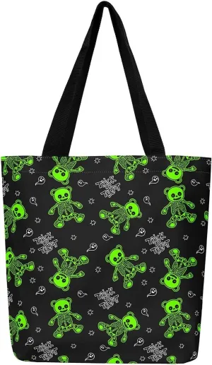 Sugar Skull Canvas Tote Bag for Women,Skeleton Halloween Bone Gothic Handbag,Spooky Ghost Shoulder Bag