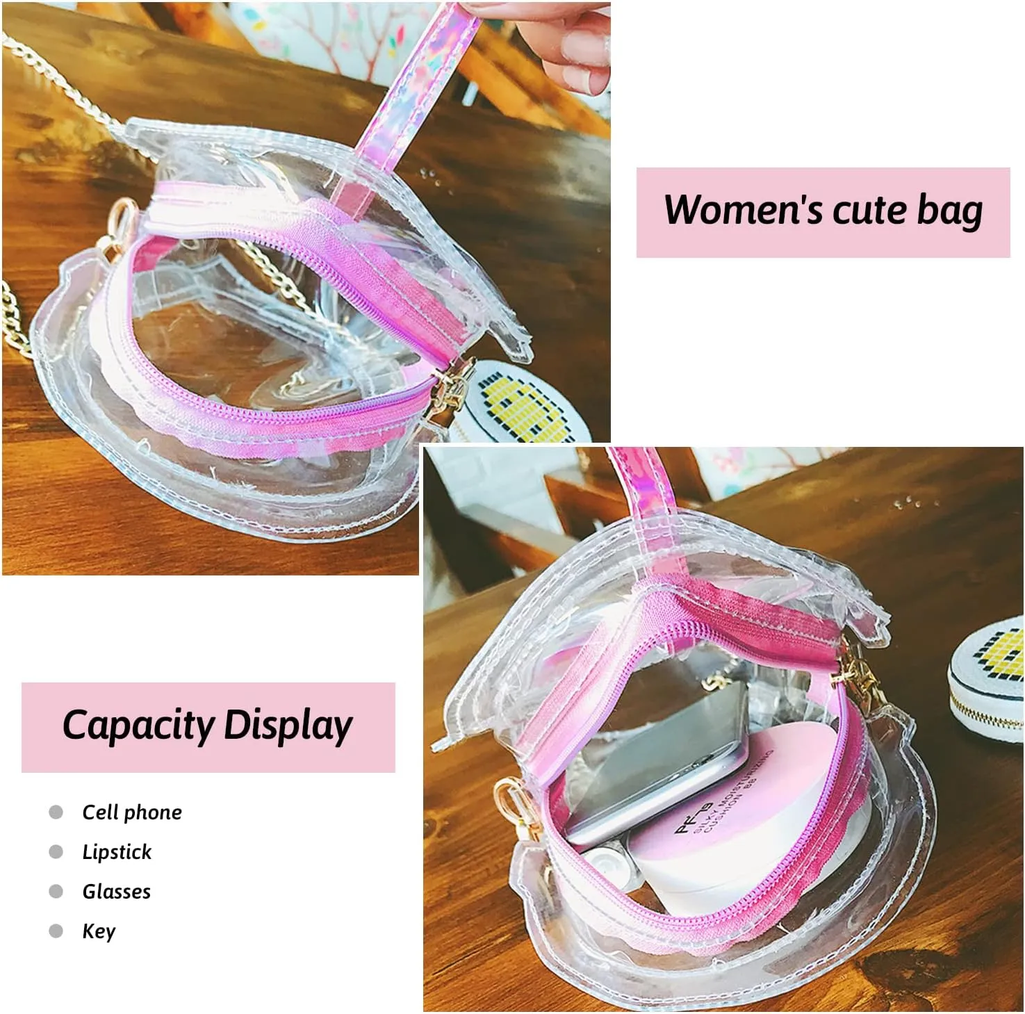 SUKUTU Women's Girls Boba Tea Summer Beach Clear Transparent Cross Body Shoulder Purses