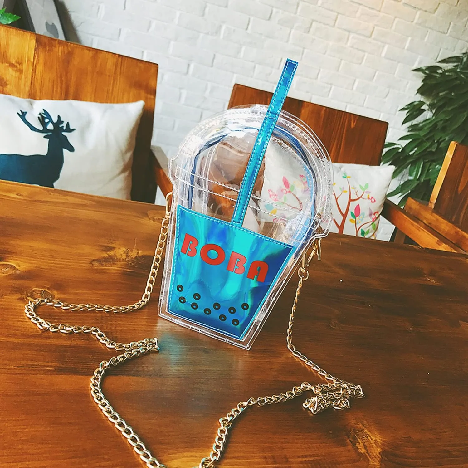 SUKUTU Women's Girls Boba Tea Summer Beach Clear Transparent Cross Body Shoulder Purses