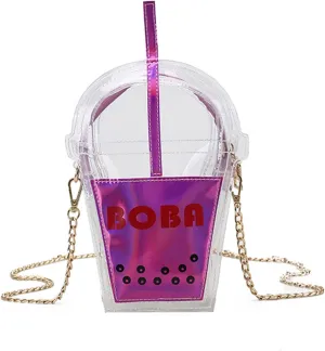 SUKUTU Women's Girls Boba Tea Summer Beach Clear Transparent Cross Body Shoulder Purses