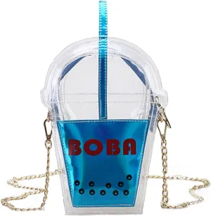 SUKUTU Women's Girls Boba Tea Summer Beach Clear Transparent Cross Body Shoulder Purses