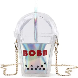 SUKUTU Women's Girls Boba Tea Summer Beach Clear Transparent Cross Body Shoulder Purses