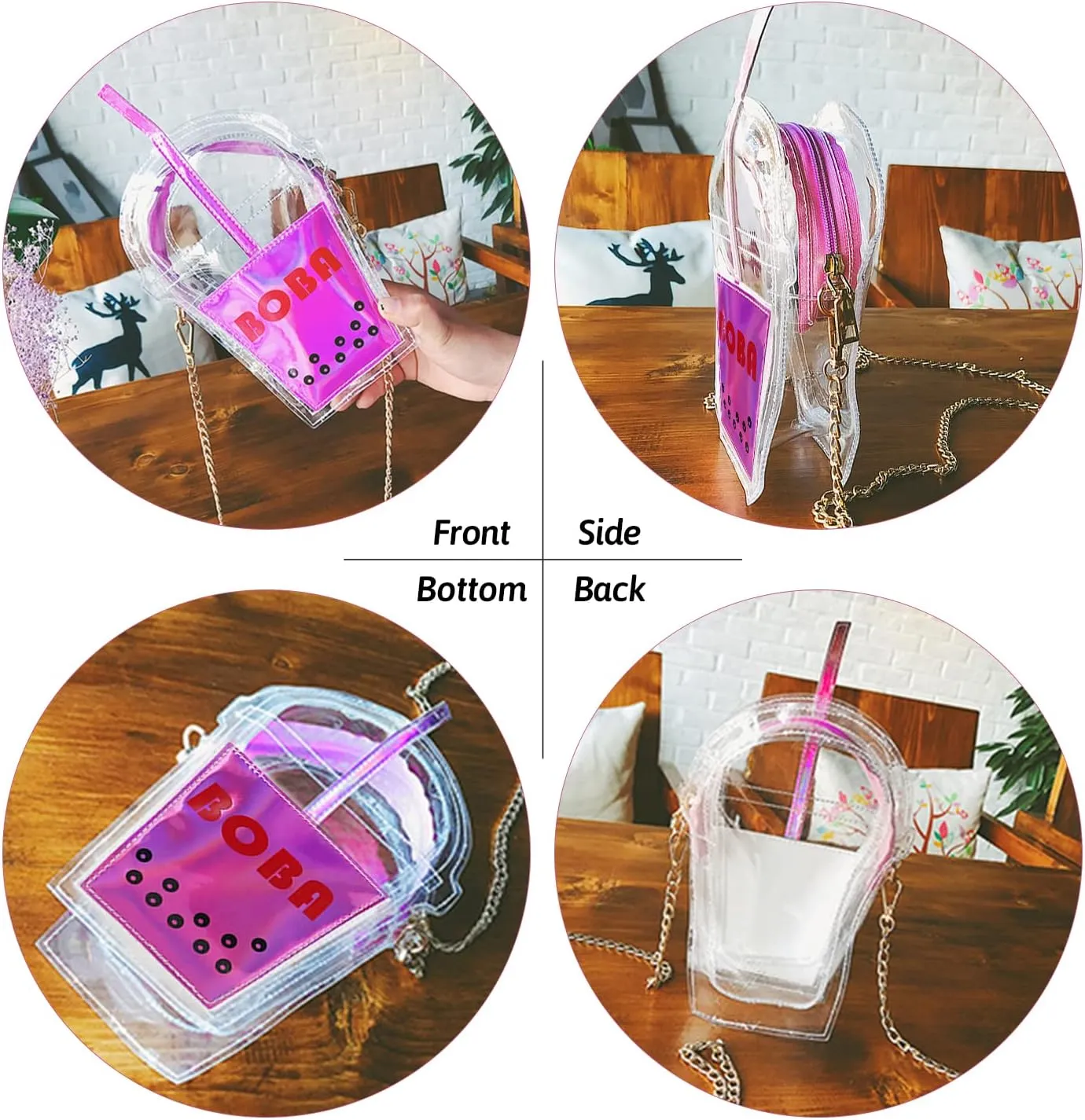 SUKUTU Women's Girls Boba Tea Summer Beach Clear Transparent Cross Body Shoulder Purses