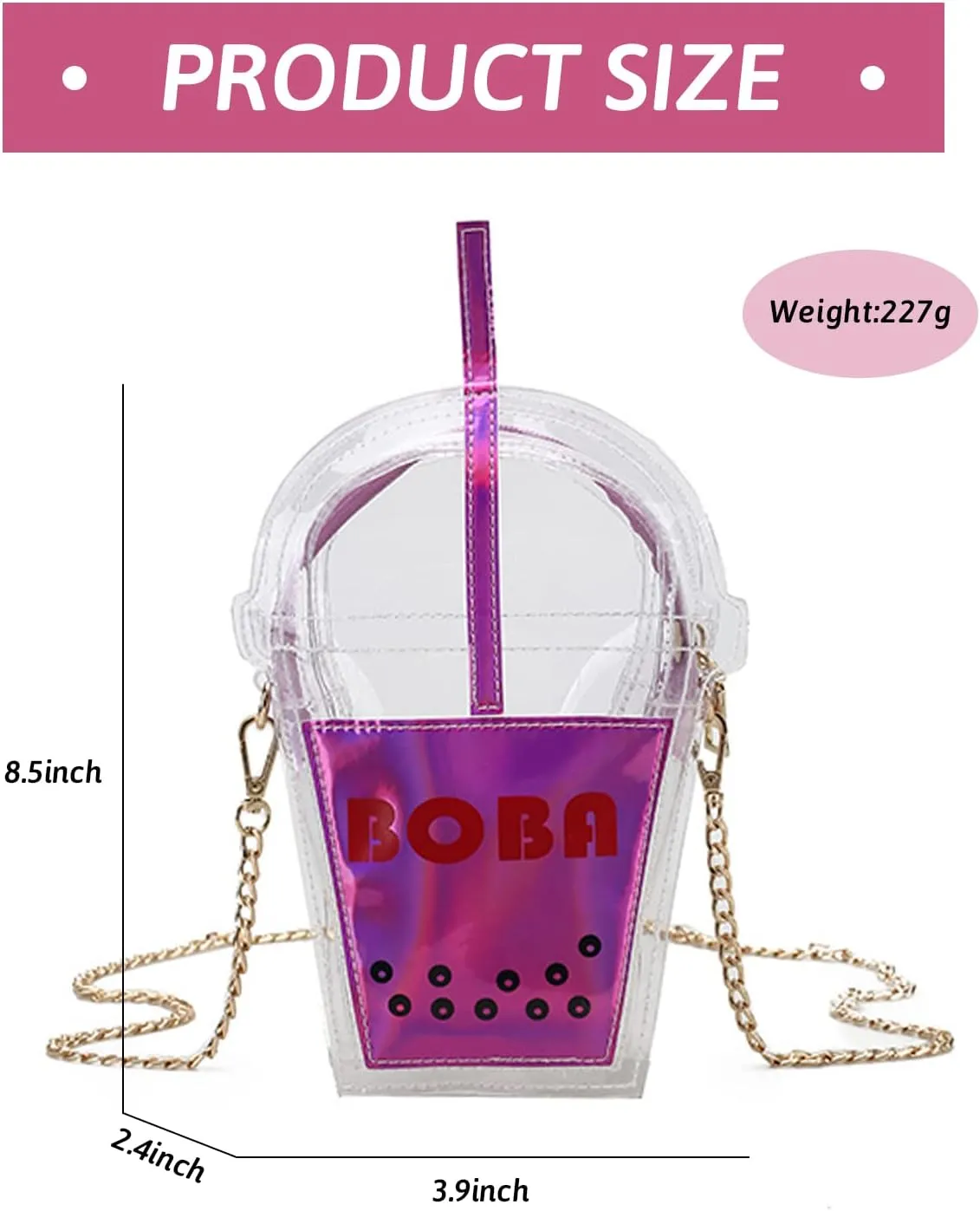 SUKUTU Women's Girls Boba Tea Summer Beach Clear Transparent Cross Body Shoulder Purses