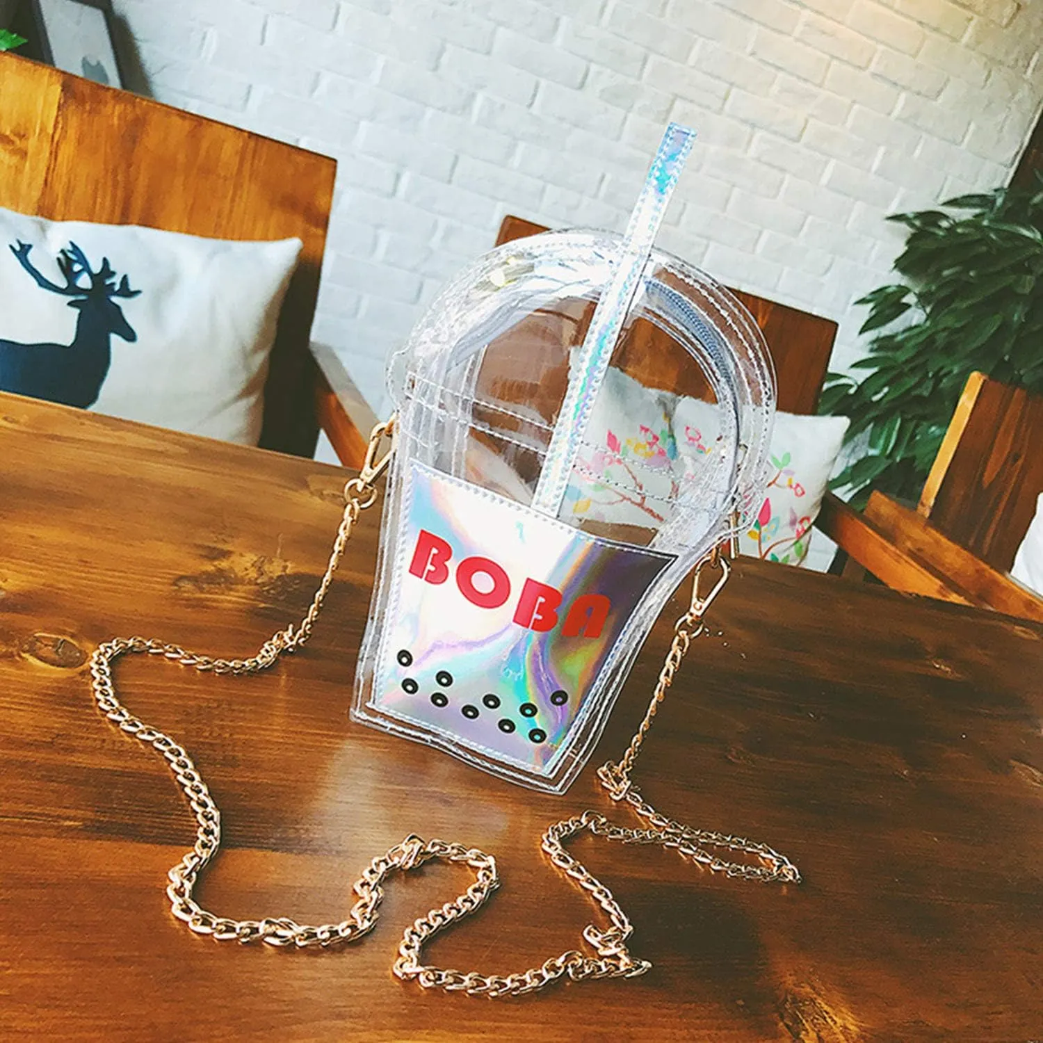 SUKUTU Women's Girls Boba Tea Summer Beach Clear Transparent Cross Body Shoulder Purses