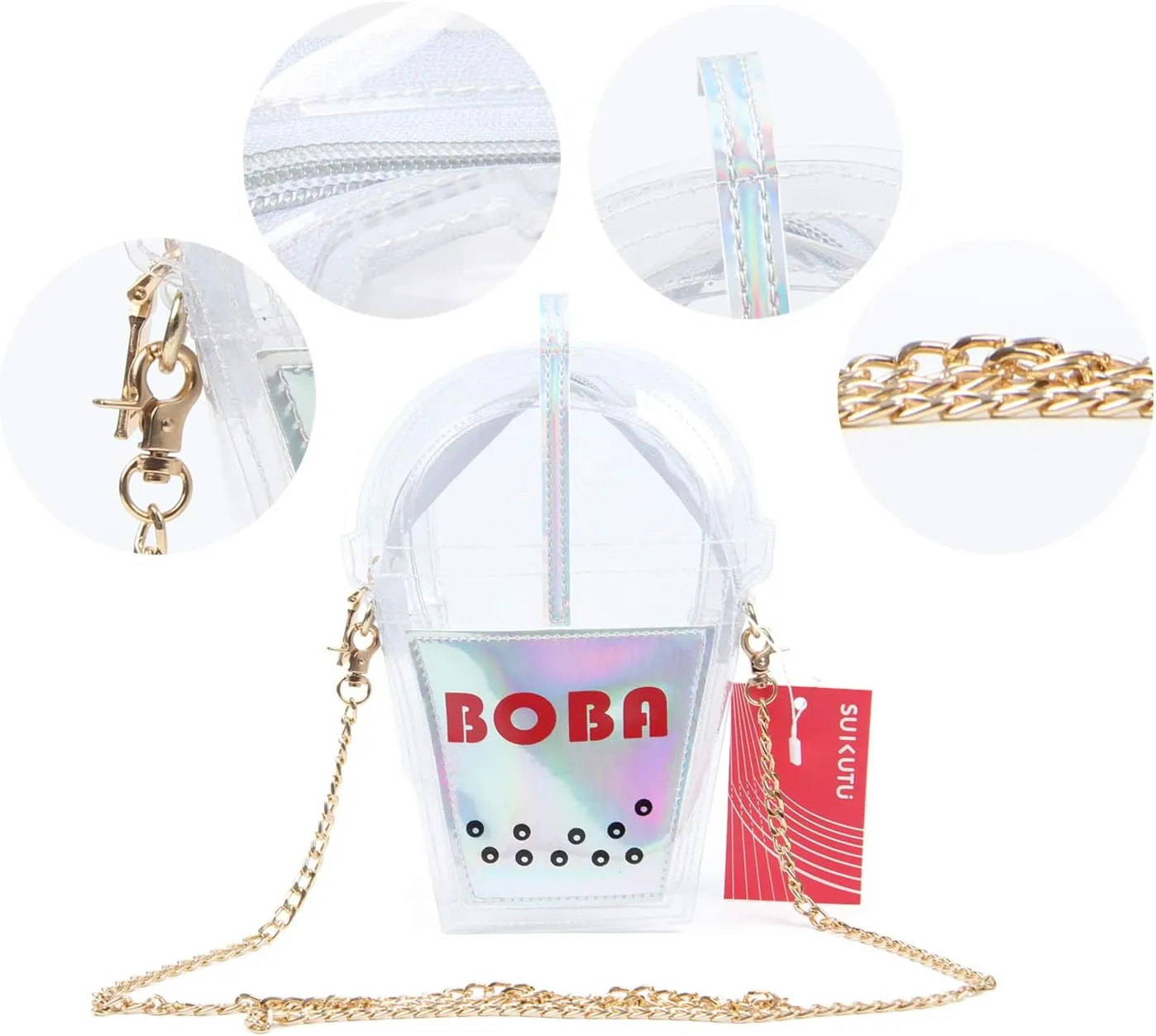 SUKUTU Women's Girls Boba Tea Summer Beach Clear Transparent Cross Body Shoulder Purses