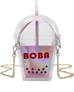 SUKUTU Women's Girls Boba Tea Summer Beach Clear Transparent Cross Body Shoulder Purses