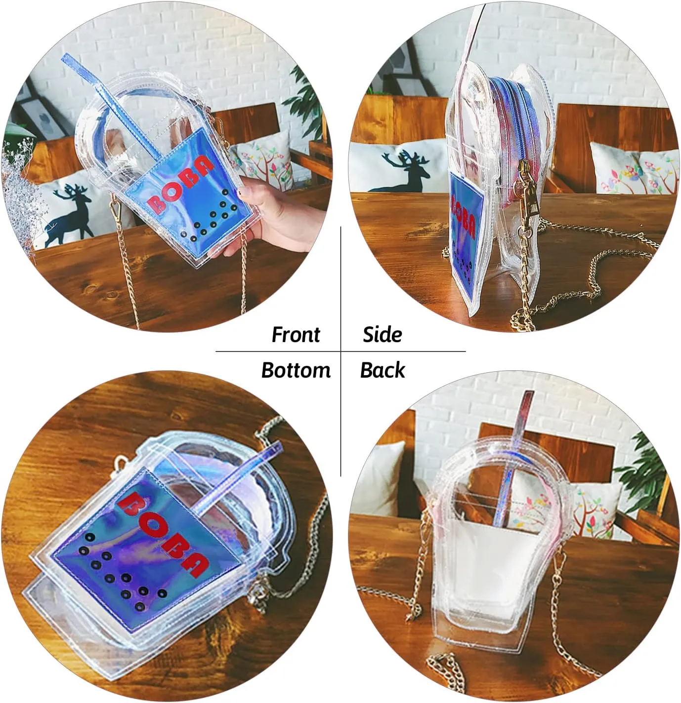 SUKUTU Women's Girls Boba Tea Summer Beach Clear Transparent Cross Body Shoulder Purses