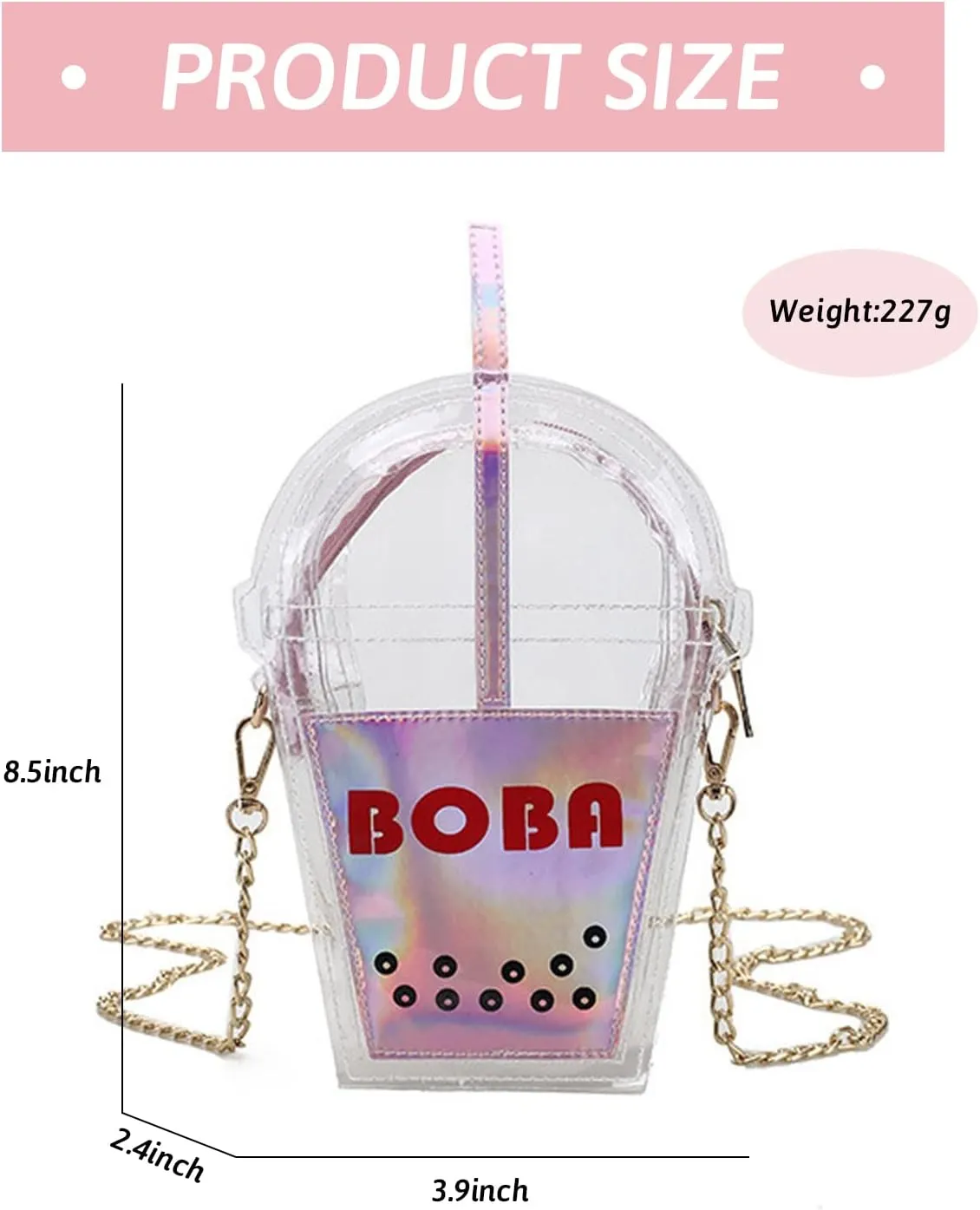 SUKUTU Women's Girls Boba Tea Summer Beach Clear Transparent Cross Body Shoulder Purses
