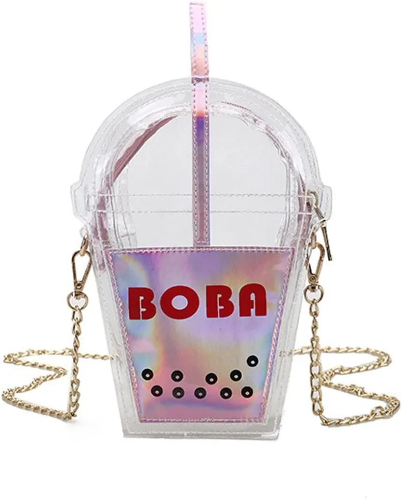 SUKUTU Women's Girls Boba Tea Summer Beach Clear Transparent Cross Body Shoulder Purses