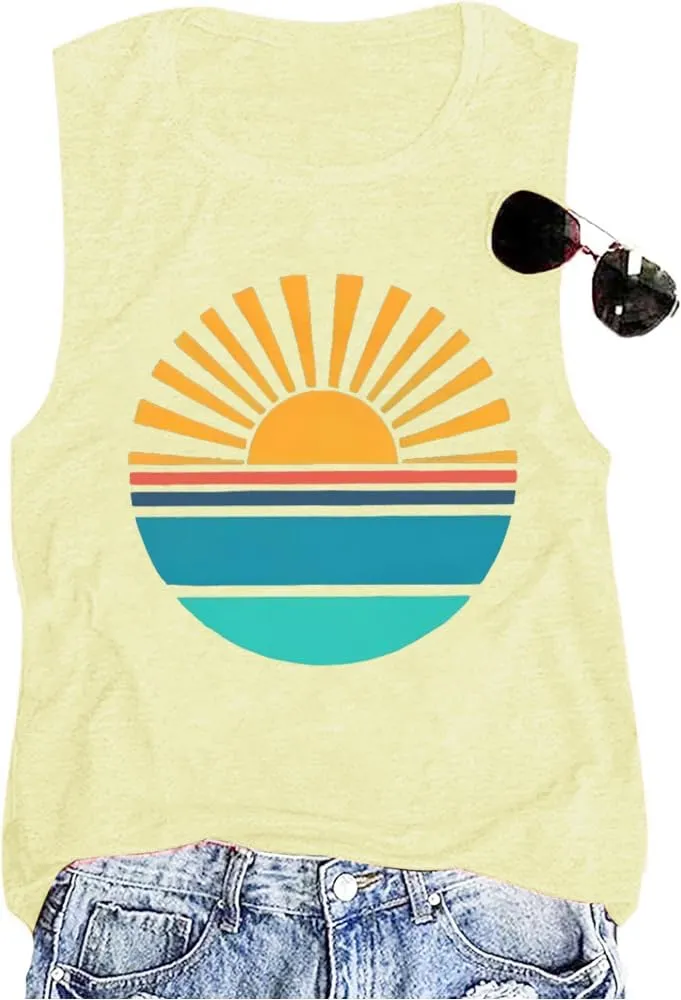 Summer Casual Funny Cute Tank Tops for Women Hiking Mountain Adventure Beach Vacation Letter Pint Graphic Tee Shirt