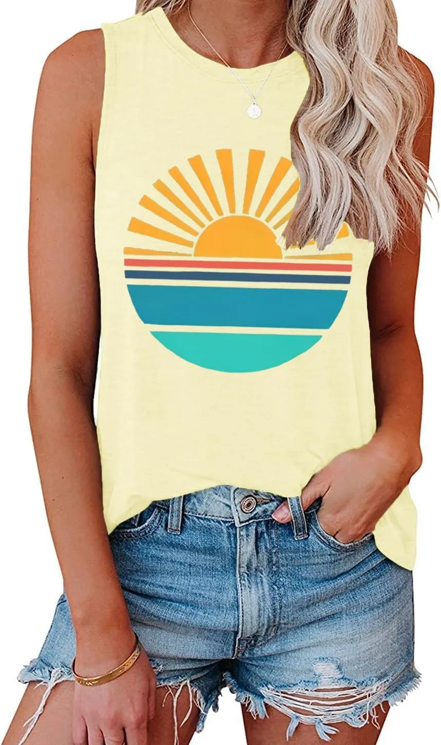 Summer Casual Funny Cute Tank Tops for Women Hiking Mountain Adventure Beach Vacation Letter Pint Graphic Tee Shirt
