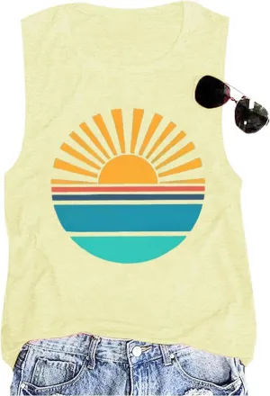 Summer Casual Funny Cute Tank Tops for Women Hiking Mountain Adventure Beach Vacation Letter Pint Graphic Tee Shirt