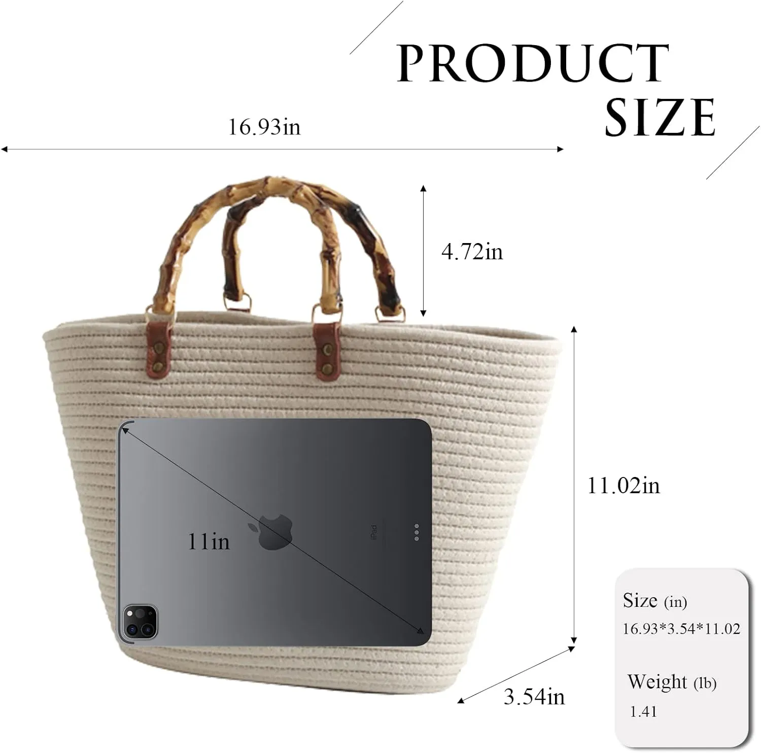 Summer Straw Handbags for Women Bamboo Handle Tote Bag Woven Beach Bags Vacation Purse