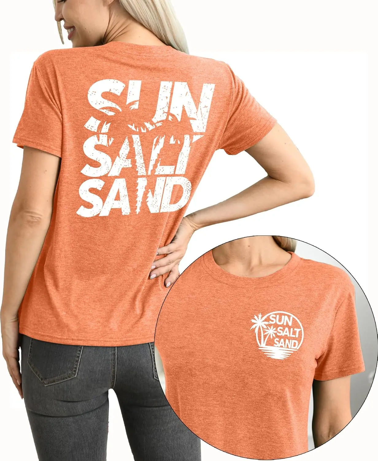 Summer T Shirt for Women Wave Coconut Tree Graphic Short Sleeve Casual Vacation Trip Tee Top