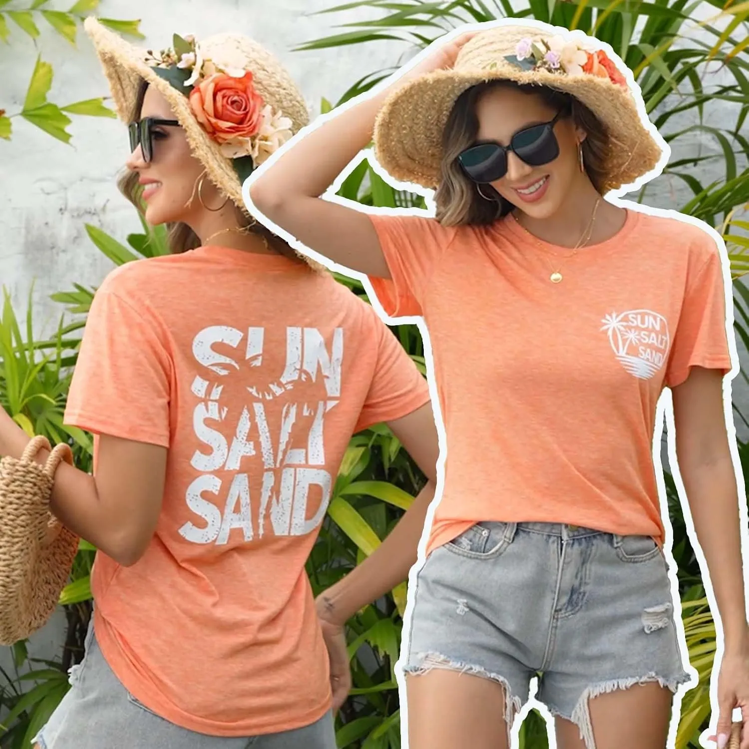 Summer T Shirt for Women Wave Coconut Tree Graphic Short Sleeve Casual Vacation Trip Tee Top