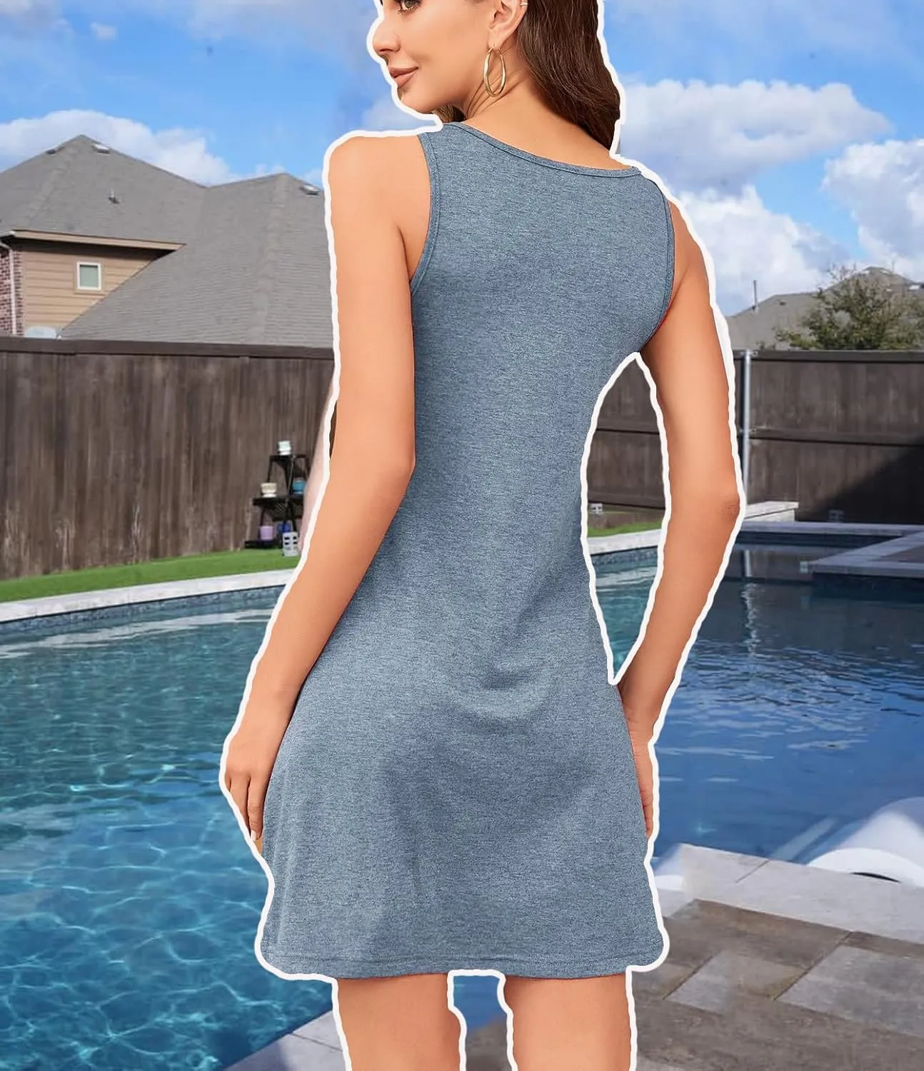 Summer Tank Dress for Women Casual Vacation Sundress Coconut Tree Graphic Beach Cover Up