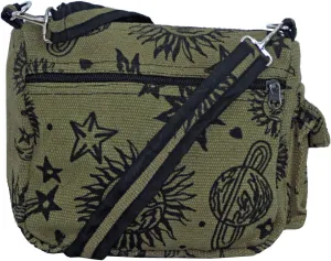Sun Moon Stars and Planets Celestial Hippie Boho Crossbody Single Shoulder Bag